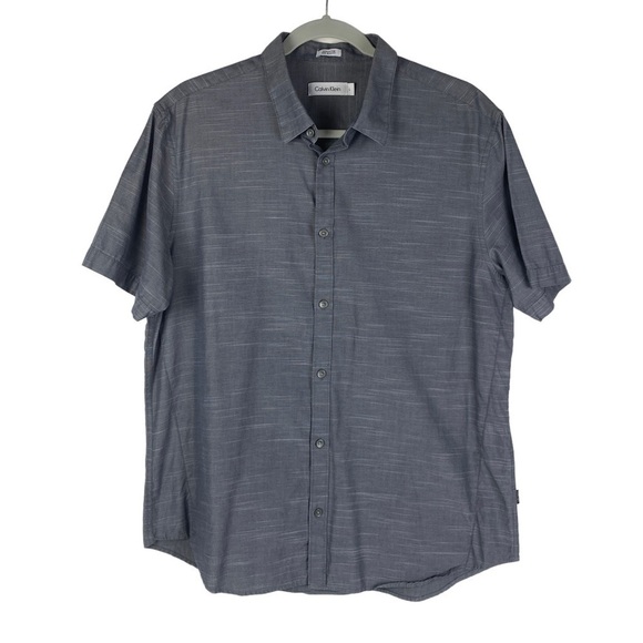 Calvin Klein Button Down Short Sleeve Shirt Men's Large Gray Marled - Picture 6 of 9